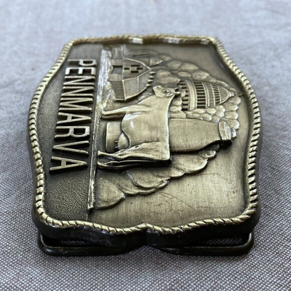 Brass Belt Buckle PENNMARVA Cow Milk Farm Capital Courtesy of Diversey Wyandotte - Picture 4 of 6
